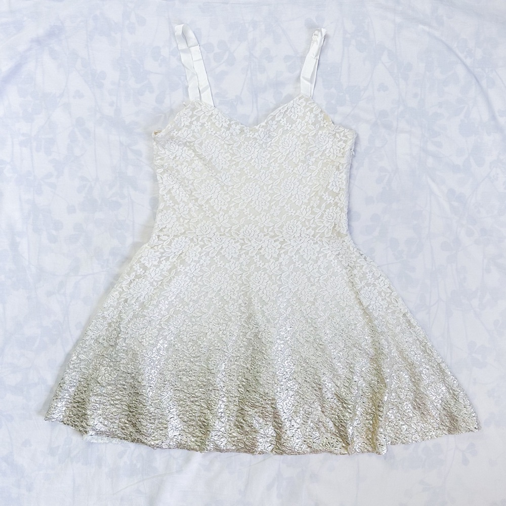 Free People Gold Foil Fit & Flare Dress (Size L)